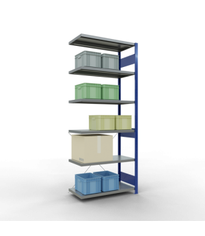 Schwerlastregal Anbauregal, 2500x1000x500 mm (HxBxT), 6 Fachböden, Fachlast 330 kg, Kreuzstrebe, RAL 5010 enzianblau/verzinkt
