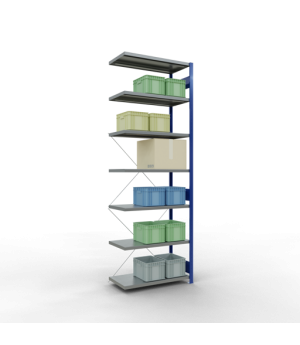 Schwerlastregal Anbauregal, 3000x1000x500 mm (HxBxT), 7 Fachböden, Fachlast 330 kg, Kreuzstrebe, RAL 5010 enzianblau/verzinkt