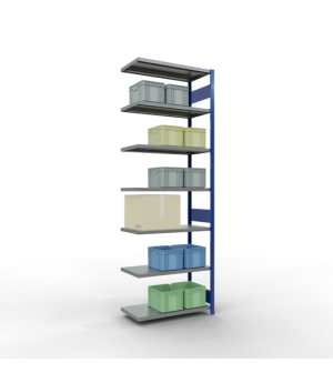 Schwerlastregal Anbauregal, 3000x1000x500 mm (HxBxT), 7 Fachböden, Fachlast 330 kg, Längenriegel, RAL 5010 enzianblau/verzinkt