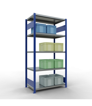 Schwerlastregal Grundregal, 2000x1000x600 mm (HxBxT), 5 Fachböden, Fachlast 330 kg, Längenriegel, RAL 5010 enzianblau/verzinkt