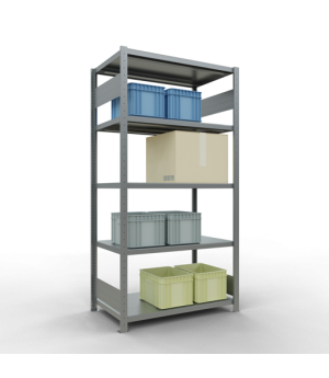 Schwerlastregal Grundregal, 2000x1000x600 mm (HxBxT), 5 Fachböden, Fachlast 330 kg, Längenriegel, verzinkt