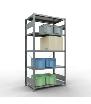 Schwerlastregal Grundregal, 2000x1000x600 mm (HxBxT), 5 Fachböden, Fachlast 330 kg, Kreuzstrebe, verzinkt