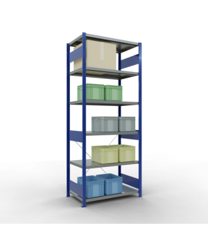 Schwerlastregal Grundregal, 2500x1000x600 mm (HxBxT), 6 Fachböden, Fachlast 330 kg, Kreuzstrebe, RAL 5010 enzianblau/verzinkt
