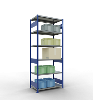Schwerlastregal Grundregal, 2500x1000x600 mm (HxBxT), 6 Fachböden, Fachlast 330 kg, Längenriegel, RAL 5010 enzianblau/verzinkt