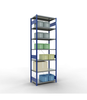Schwerlastregal Grundregal, 3000x1000x600 mm (HxBxT), 7 Fachböden, Fachlast 330 kg, Kreuzstrebe, RAL 5010 enzianblau/verzinkt