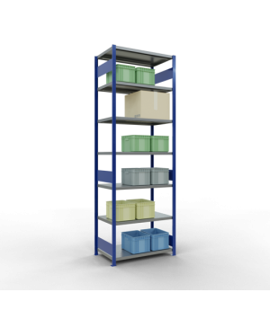 Schwerlastregal Grundregal, 3000x1000x600 mm (HxBxT), 7 Fachböden, Fachlast 330 kg, Längenriegel, RAL 5010 enzianblau/verzinkt