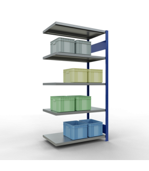 Schwerlastregal Anbauregal, 2000x1000x600 mm (HxBxT), 5 Fachböden, Fachlast 330 kg, Längenriegel, RAL 5010 enzianblau/verzinkt