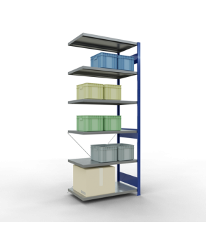 Schwerlastregal Anbauregal, 2500x1000x600 mm (HxBxT), 6 Fachböden, Fachlast 330 kg, Kreuzstrebe, RAL 5010 enzianblau/verzinkt