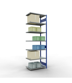 Schwerlastregal Anbauregal, 3000x1000x600 mm (HxBxT), 7 Fachböden, Fachlast 330 kg, Längenriegel, RAL 5010 enzianblau/verzinkt