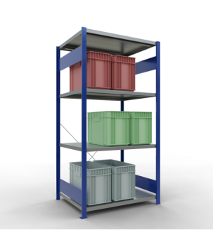 Schwerlastregal Grundregal, 2000x1000x800 mm (HxBxT), 5 Fachböden, Fachlast 330 kg, Kreuzstrebe, RAL 5010 enzianblau/verzinkt