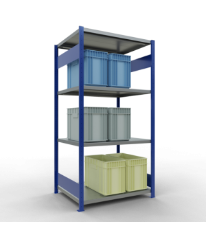 Schwerlastregal Grundregal, 2000x1000x800 mm (HxBxT), 5 Fachböden, Fachlast 330 kg, Längenriegel, RAL 5010 enzianblau/verzinkt