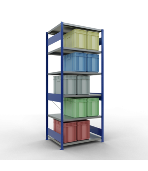 Schwerlastregal Grundregal, 2500x1000x800 mm (HxBxT), 6 Fachböden, Fachlast 330 kg, Kreuzstrebe, RAL 5010 enzianblau/verzinkt