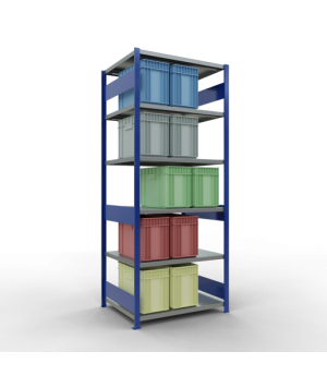 Schwerlastregal Grundregal, 2500x1000x800 mm (HxBxT), 6 Fachböden, Fachlast 330 kg, Längenriegel, RAL 5010 enzianblau/verzinkt