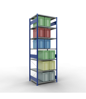 Schwerlastregal Grundregal, 3000x1000x800 mm (HxBxT), 7 Fachböden, Fachlast 330 kg, Kreuzstrebe, RAL 5010 enzianblau/verzinkt