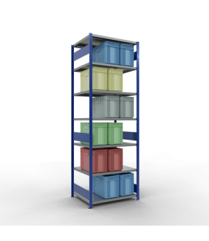 Schwerlastregal Grundregal, 3000x1000x800 mm (HxBxT), 7 Fachböden, Fachlast 330 kg, Längenriegel, RAL 5010 enzianblau/verzinkt