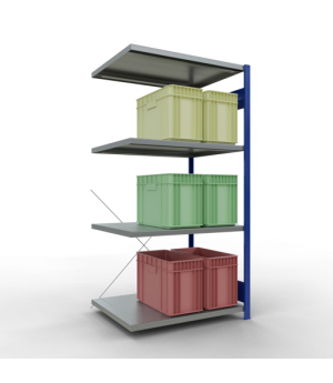 Schwerlastregal Anbauregal, 2000x1000x800 mm (HxBxT), 5 Fachböden, Fachlast 330 kg, Kreuzstrebe, RAL 5010 enzianblau/verzinkt