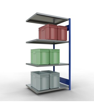 Schwerlastregal Anbauregal, 2000x1000x800 mm (HxBxT), 5 Fachböden, Fachlast 330 kg, Längenriegel, RAL 5010 enzianblau/verzinkt