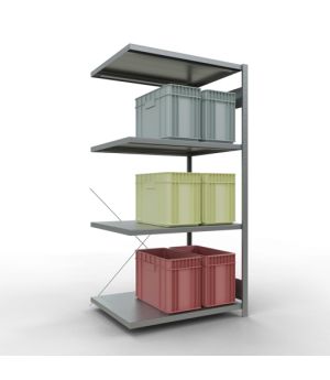 Schwerlastregal Anbauregal, 2000x1000x800 mm (HxBxT), 5 Fachböden, Fachlast 330 kg, Kreuzstrebe, verzinkt