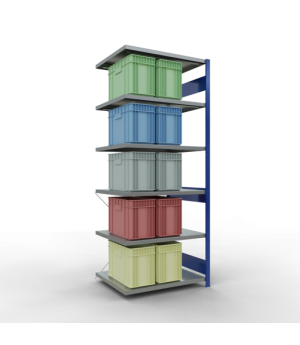 Schwerlastregal Anbauregal, 2500x1000x800 mm (HxBxT), 6 Fachböden, Fachlast 330 kg, Kreuzstrebe, RAL 5010 enzianblau/verzinkt