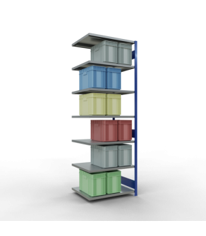 Schwerlastregal Anbauregal, 3000x1000x800 mm (HxBxT), 7 Fachböden, Fachlast 330 kg, Längenriegel, RAL 5010 enzianblau/verzinkt