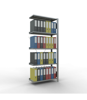 Büroregal Steckregal Anbauregal 1800x750x300 mm, 5 Fachböden, 85 kg Fachlast, Kreuzstrebe, verzinkt, mit Anschlagleiste