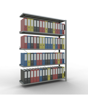 Büroregal Steckregal Anbauregal 1800x1300x300 mm, 5 Fachböden, 85 kg Fachlast, Kreuzstrebe, verzinkt, mit Anschlagleiste