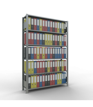 Büroregal Steckregal Grundregal 2000x1300x300 mm, 6 Fachböden, 85 kg Fachlast, Kreuzstrebe, verzinkt, mit Anschlagleiste