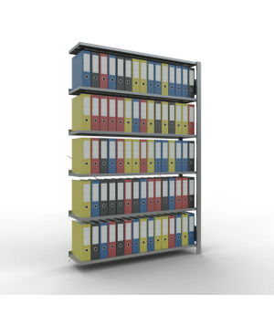 Büroregal Steckregal Anbauregal 2000x1300x300 mm, 6 Fachböden, 85 kg Fachlast, Kreuzstrebe, verzinkt, mit Anschlagleiste