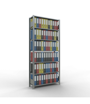 Büroregal Steckregal Grundregal 2300x1000x300 mm, 7 Fachböden, 85 kg Fachlast, Kreuzstrebe, verzinkt, mit Anschlagleiste