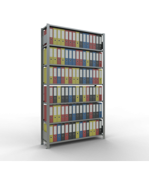 Büroregal Steckregal Grundregal 2300x1300x300 mm, 7 Fachböden, 85 kg Fachlast, Kreuzstrebe, verzinkt, mit Anschlagleiste