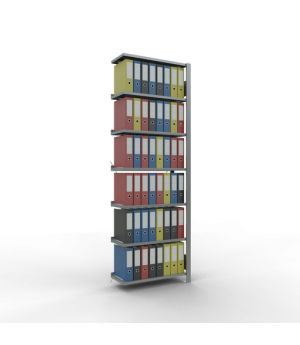 Büroregal Steckregal Anbauregal 2300x750x300 mm, 7 Fachböden, 85 kg Fachlast, Kreuzstrebe, verzinkt, mit Anschlagleiste