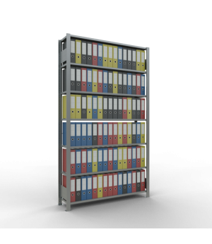 Büroregal Steckregal Grundregal 2300x1300x300 mm, 7 Fachböden, 85 kg Fachlast, Kreuzstrebe, verzinkt, ohne Anschlagleiste
