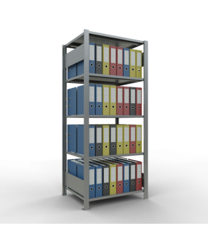 Büroregal Steckregal Grundregal , 1800x750x600 mm, 5 Fachböden, 150 kg Fachlast, Längenriegel, verzinkt, mit Mittelanschlag