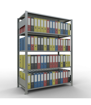Büroregal Steckregal Grundregal , 1800x1300x600 mm, 5 Fachböden, 150 kg Fachlast, Längenriegel, verzinkt, mit Mittelanschlag
