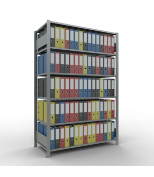 Büroregal Steckregal Grundregal , 2000x1300x600 mm, 6 Fachböden, 150 kg Fachlast, Längenriegel, verzinkt, mit Mittelanschlag