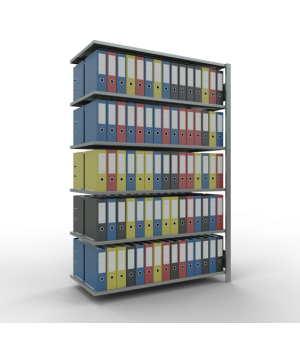 Büroregal Steckregal Anbauregal , 2000x1300x600 mm, 6 Fachböden, 150 kg Fachlast, Längenriegel, verzinkt, mit Mittelanschlag