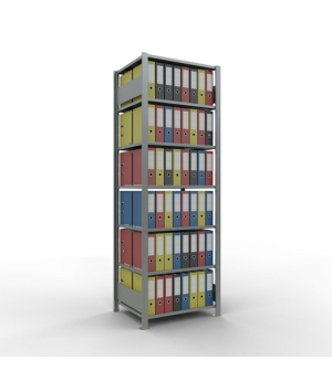 Büroregal Steckregal Grundregal , 2300x750x600 mm, 7 Fachböden, 150 kg Fachlast, Längenriegel, verzinkt, mit Mittelanschlag