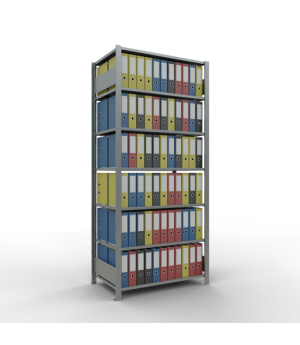 Büroregal Steckregal Grundregal , 2300x1000x600 mm, 7 Fachböden, 150 kg Fachlast, Längenriegel, verzinkt, mit Mittelanschlag