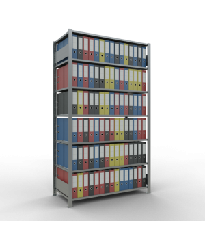 Büroregal Steckregal Grundregal , 2300x1300x600 mm, 7 Fachböden, 150 kg Fachlast, Längenriegel, verzinkt, mit Mittelanschlag