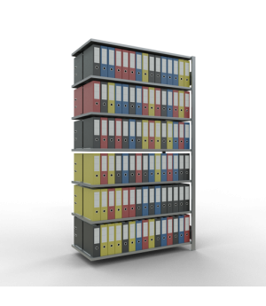 Büroregal Steckregal Anbauregal , 2300x1300x600 mm, 7 Fachböden, 150 kg Fachlast, Längenriegel, verzinkt, mit Mittelanschlag