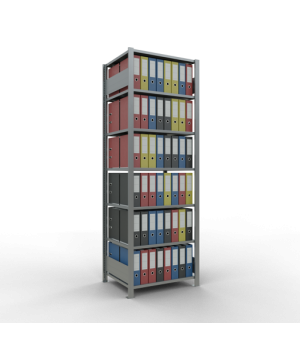 Büroregal Steckregal Grundregal , 2300x750x600 mm, 7 Fachböden, 150 kg Fachlast, Längenriegel, verzinkt, ohne Mittelanschlag