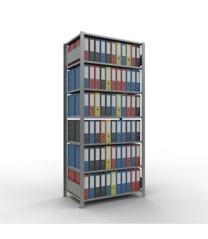 Büroregal Steckregal Grundregal , 2300x1000x600 mm, 7 Fachböden, 150 kg Fachlast, Längenriegel, verzinkt, ohne Mittelanschlag