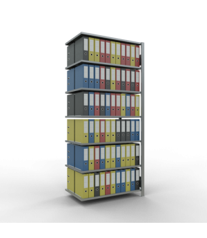 Büroregal Steckregal Grundregal , 2300x1300x600 mm, 7 Fachböden, 150 kg Fachlast, Längenriegel, verzinkt, ohne Mittelanschlag