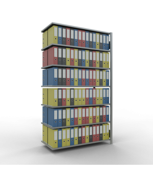 Büroregal Steckregal Anbauregal , 2300x1300x600 mm, 7 Fachböden, 150 kg Fachlast, Längenriegel, verzinkt, ohne Mittelanschlag