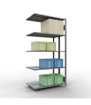 Schwerlastregal Doppel-Anbauregal 2000x1000x(2x300) mm, 2x5 Fachböden, 150 kg Fachlast, Längenriegel, verzinkt