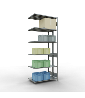 Schwerlastregal Doppel-Anbauregal 2500x1000x(2x300) mm, 2x6 Fachböden, 150 kg Fachlast, Längenriegel, verzinkt
