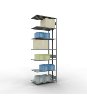 Schwerlastregal Doppel-Anbauregal 3000x1000x(2x300) mm, 2x7 Fachböden, 150 kg Fachlast, Längenriegel, verzinkt