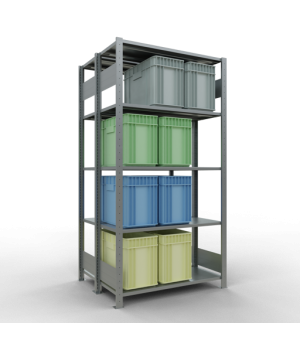 Schwerlastregal Doppel-Grundregal 2000x1000x(2x400) mm, 2x5 Fachböden, 150 kg Fachlast, Längenriegel, verzinkt