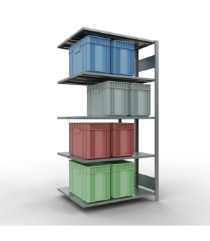 Schwerlastregal Doppel-Anbauregal 2000x1000x(2x400) mm, 2x5 Fachböden, 150 kg Fachlast, Längenriegel, verzinkt