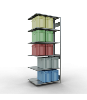Schwerlastregal Doppel-Anbauregal 2500x1000x(2x400) mm, 2x6 Fachböden, 150 kg Fachlast, Längenriegel, verzinkt